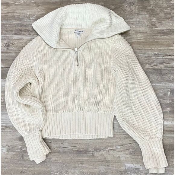 Athleta Alder Chunky Cable Knit Sweater Cream Sz L - Picture 1 of 11